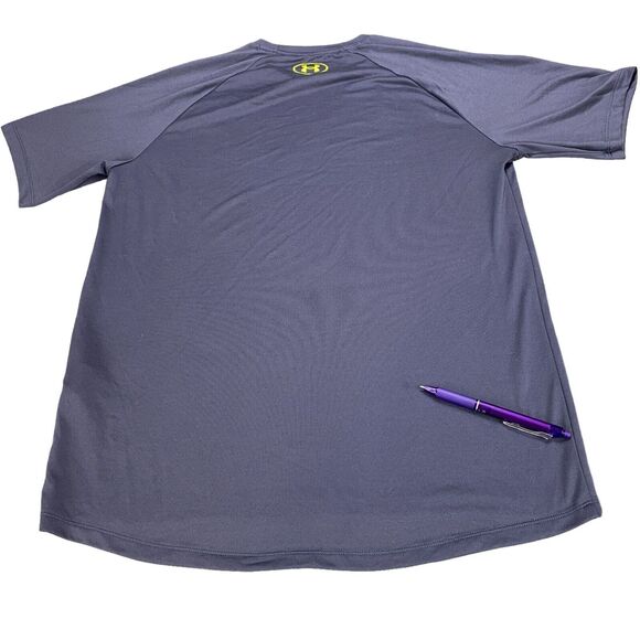 Under armour Tee Shirt Mens Medium Navy Spell Out Logo Short Sleeve Crew Neck - Picture 4 of 15